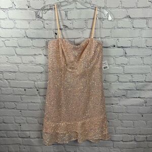 Midnight Doll Juniors Short Sequin Adjustable Strap Lined Dress in Blush 11 NEW